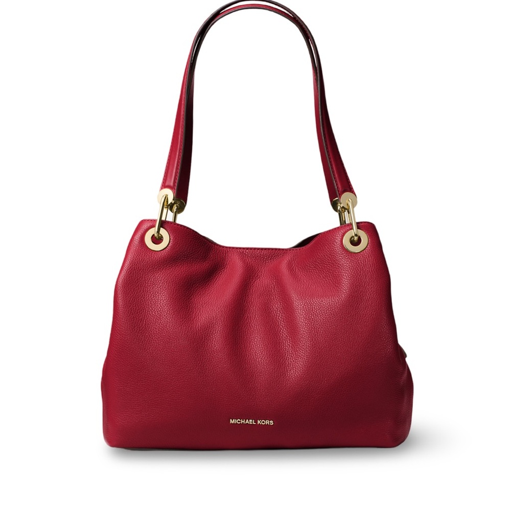 Michael Kors Raven Shoulder Tote Bag Red Pebbled Leather Gold Hardware NWOT - Picture 6 of 11